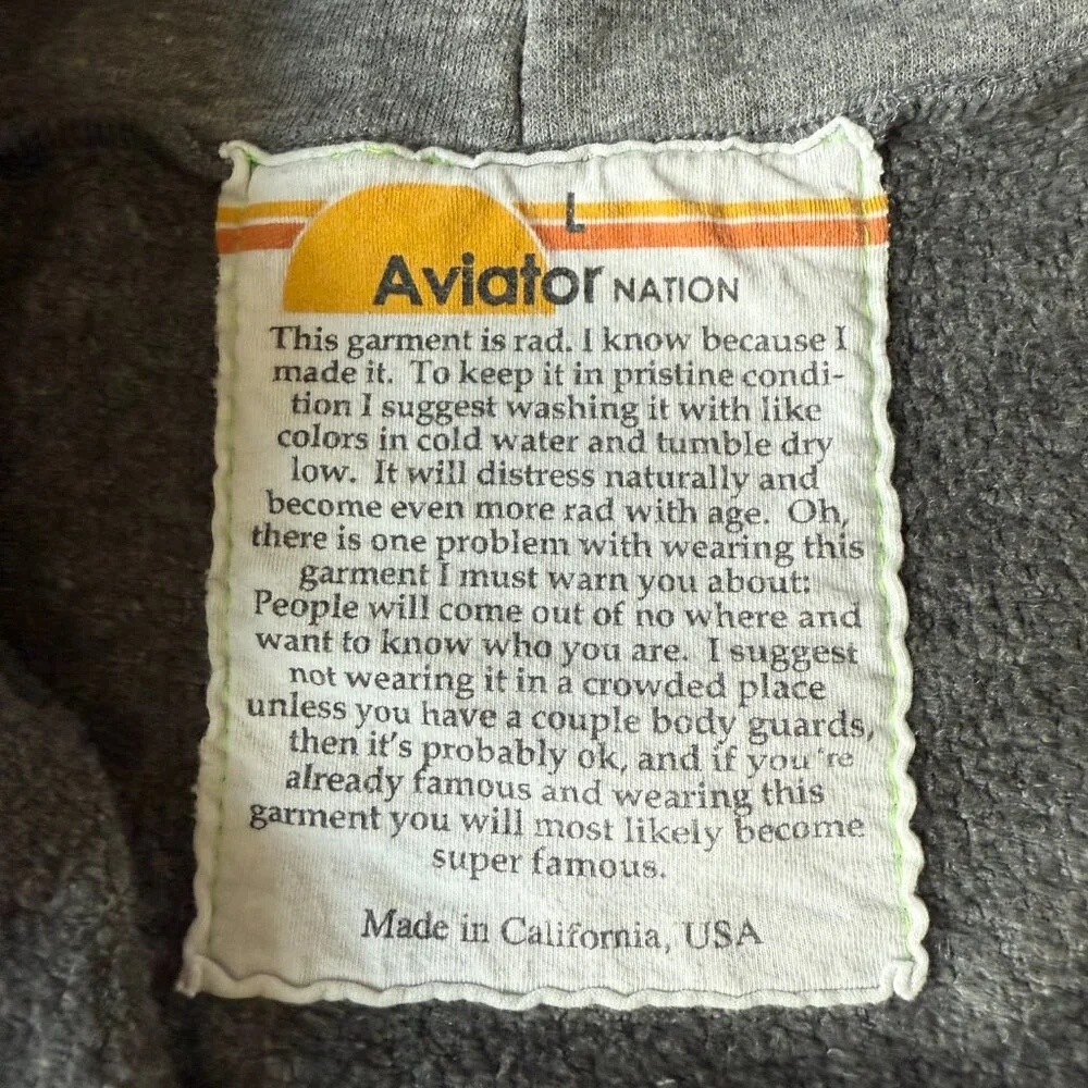 Aviator Nation Rainbow Rib Zip Hoodie in Heather Grey sz LG - Picture 6 of 6